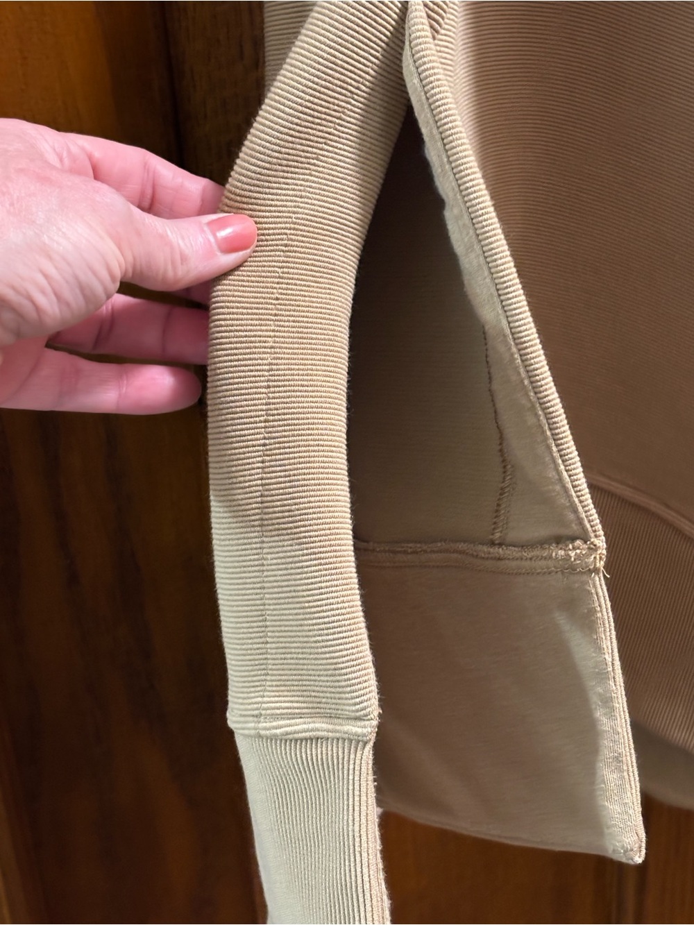 CALIA Ottoman Oversized Ribbed Side-Slit Hoodie Tan / Taupe Sz M. - Picture 4 of 6